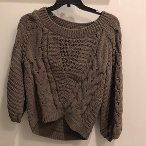 CABLEKNIT CHENILLE BOATNECK BALLOON SLEEVE SWEATER